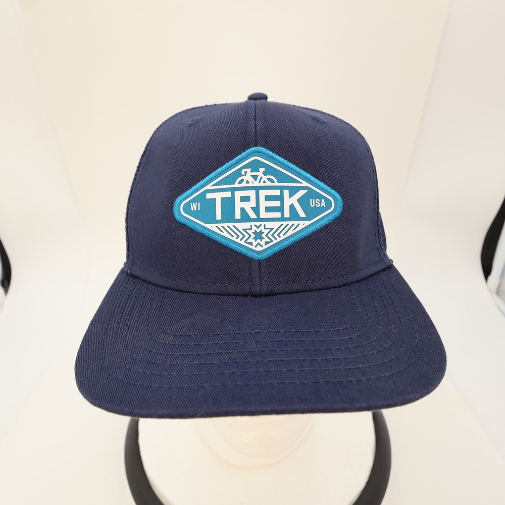 Trek Bicycle Sportiqe Navy Blue Mesh Trucker Snapback Hat WI USA Patch